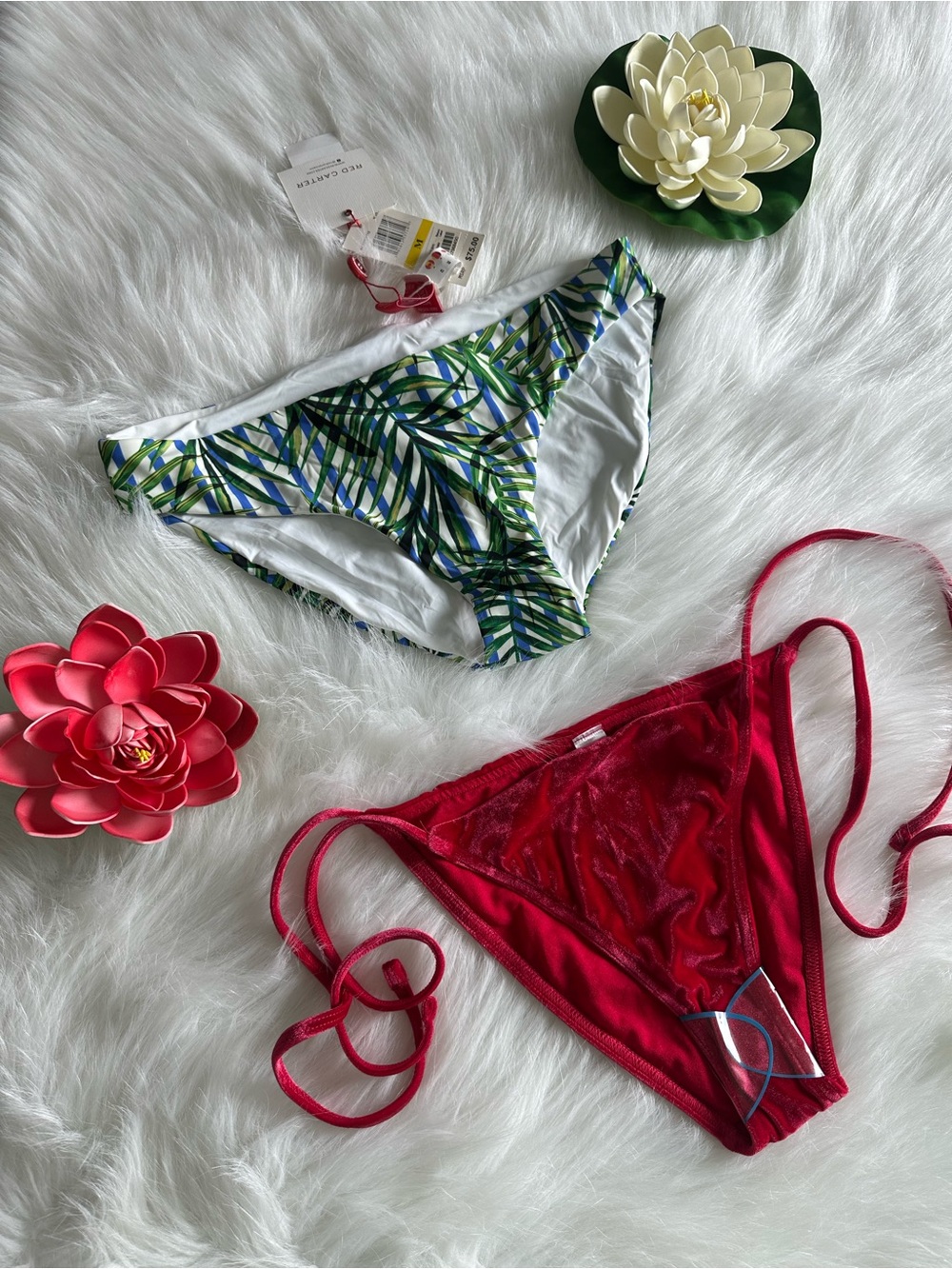 Red Carter Tropical Leaf & ASOS Bikini Bottoms Sz M NWT